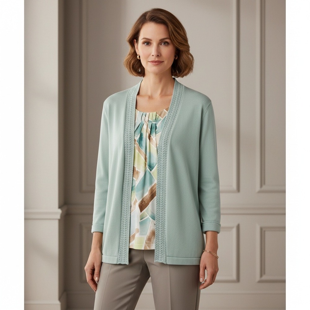 Alfred Dunner‎ S Cardigan Sweater Womens Green Cottage Whimsy Coastal Office